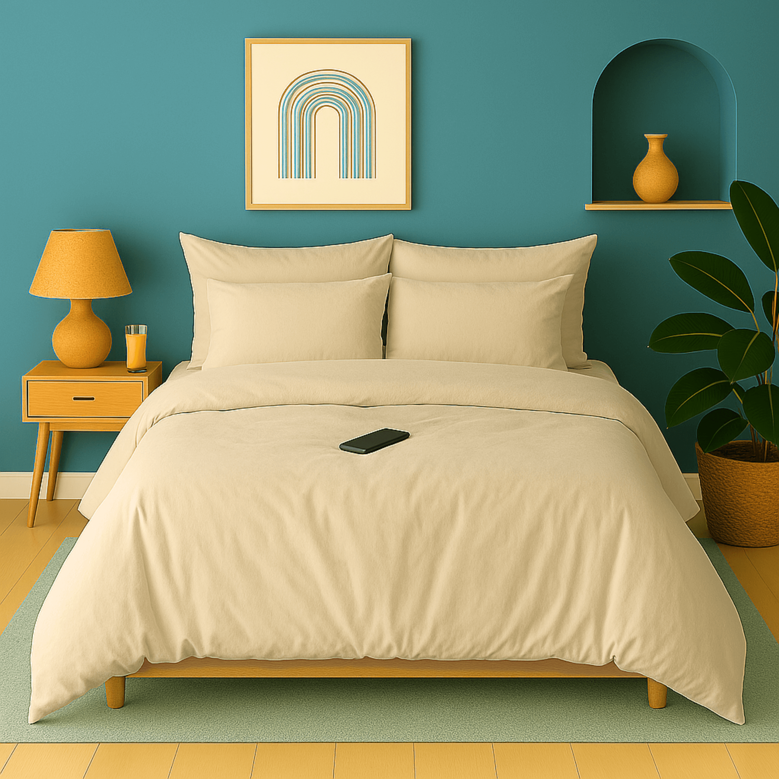 Housse de couette unie en percale de coton beige – housse de couette et taies d'oreiller douces et naturelles houz'bed