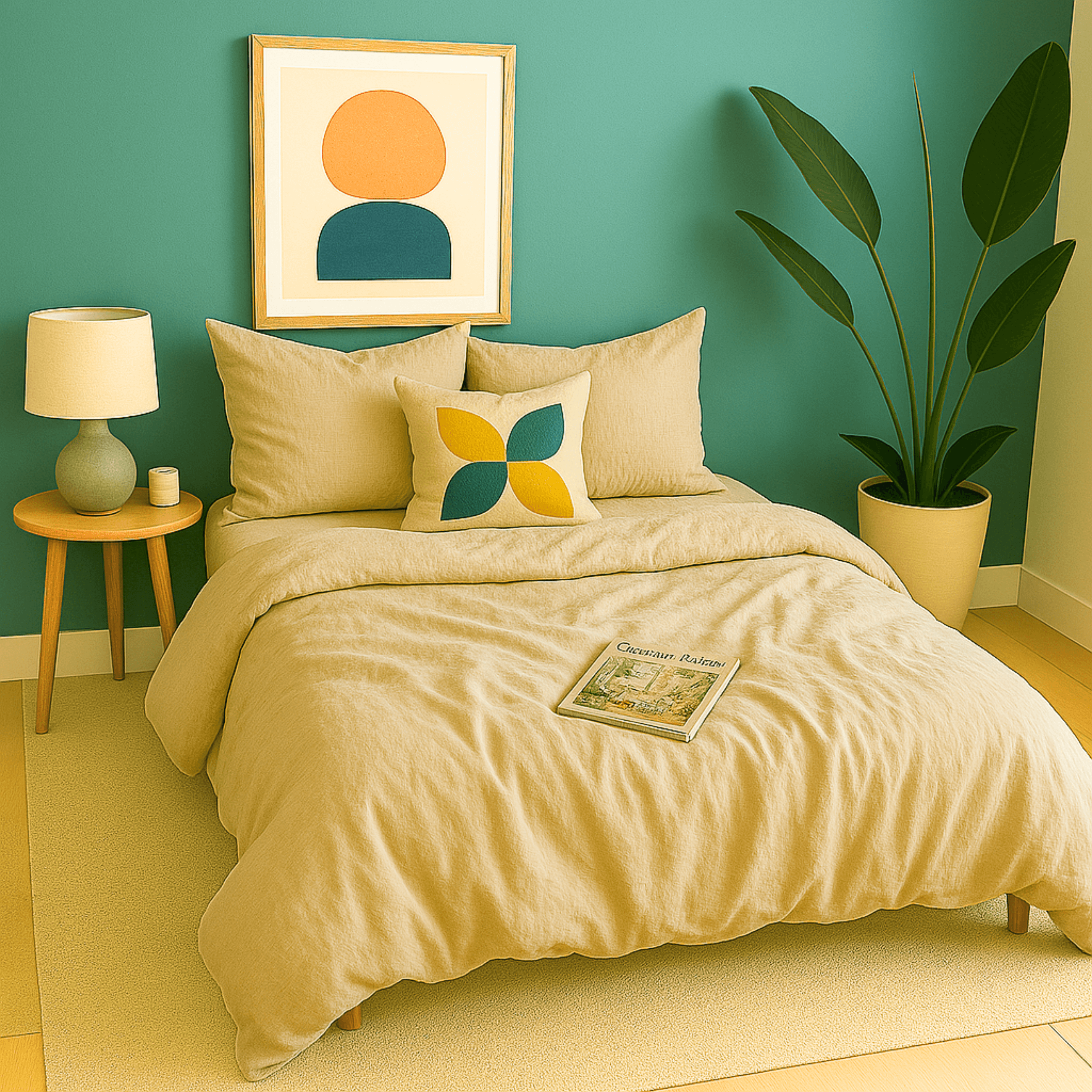 Parure de lit unie en gaze de coton beige – housse de couette et taies d'oreiller au style authentique et épuré houz'bed