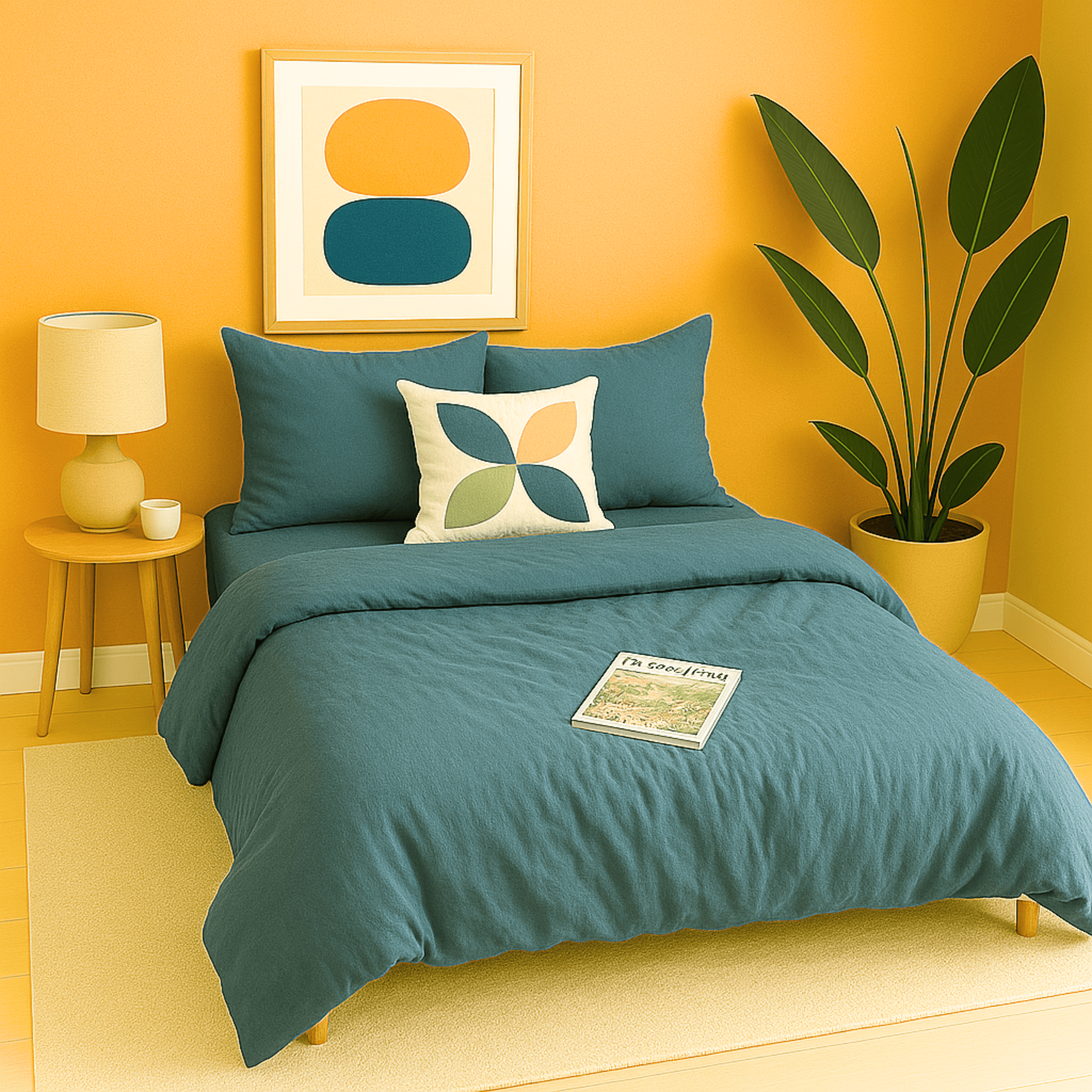 Parure de lit unie en gaze de coton bleu – housse de couette et taies d'oreiller stylées et profondes houz'bed