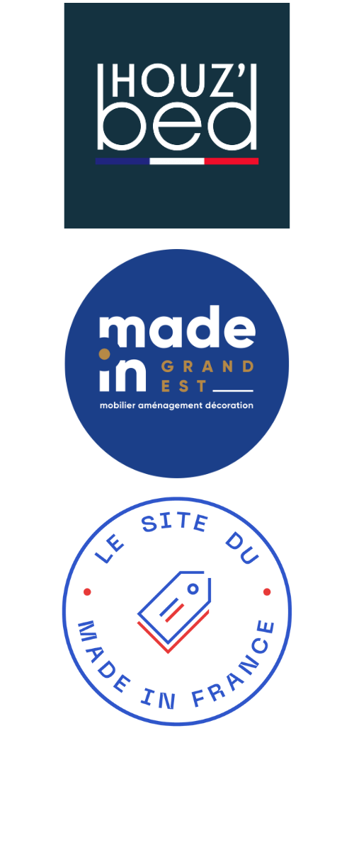 image regroupant le logo houz'bed, le logo madeIn Grand Est et le logo lesitedumadeinfrance