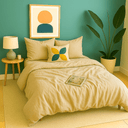 Parure de lit unie en gaze de coton beige – housse de couette et taies d'oreiller au style authentique et épuré houz'bed