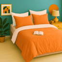 Parure de lit en gaze de coton bicolore orange et blanc avec housse de couette et taies d'oreiller – linge de lit doux et élégant houz'bed