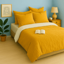 Parure de lit en gaze de coton bicolore jaune moutarde et blanc avec housse de couette et taies d'oreiller – linge de lit naturel et chaleureux houz'bed