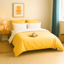 Parure de lit en gaze de coton bicolore jaune pastel et blanc – housse de couette et taies d'oreiller légères et lumineuses houz'bed