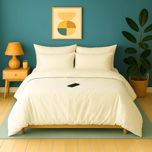 Parure de lit unie en percale de coton blanc – housse de couette et taies d'oreiller chaleureuses et réconfortante houz'bed
